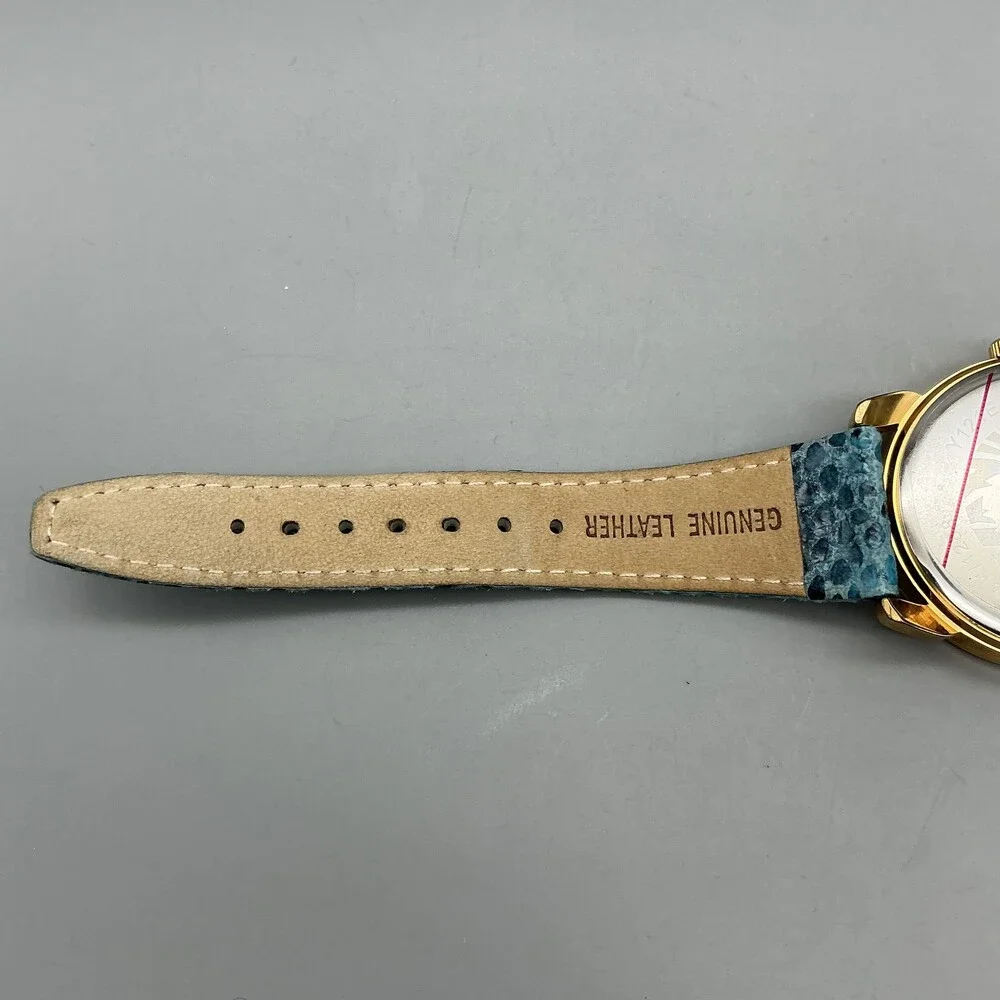 Anne Klein Womens Watch 40mm MOP Dial Gold Tone Blue Leather New Battery